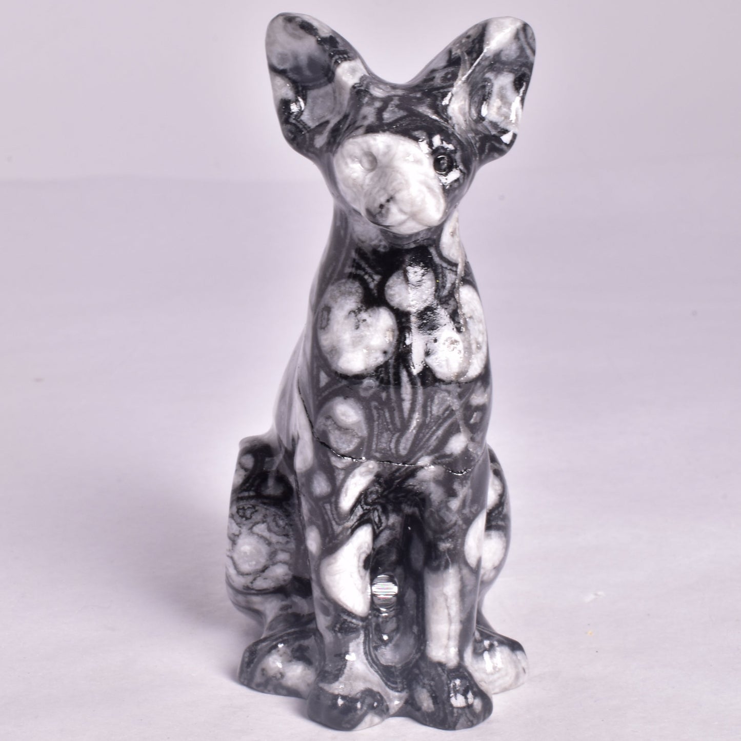 FOSSIL MARBLE SPHYNX CAT CARVING P657