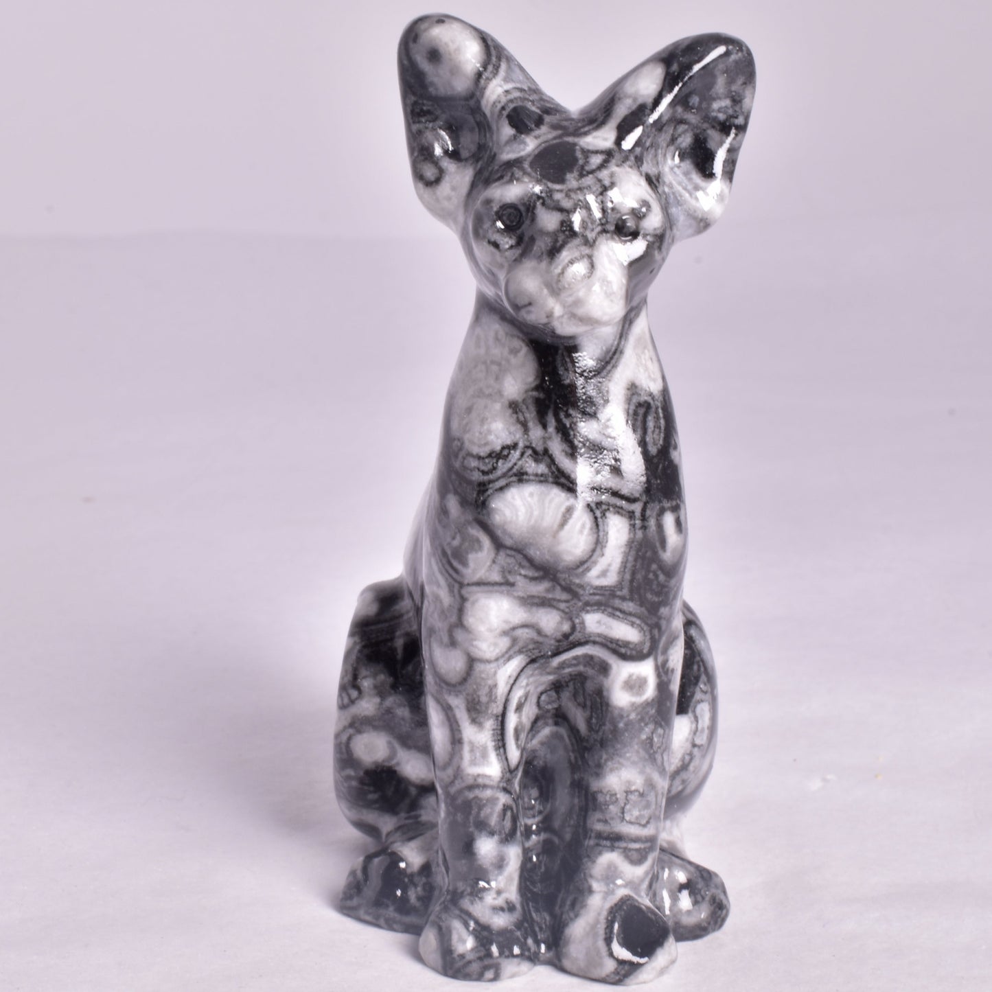FOSSIL MARBLE SPHYNX CAT CARVING P800
