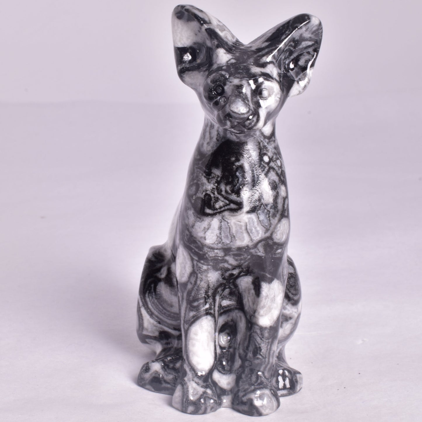 FOSSIL MARBLE SPHYNX CAT CARVING P801
