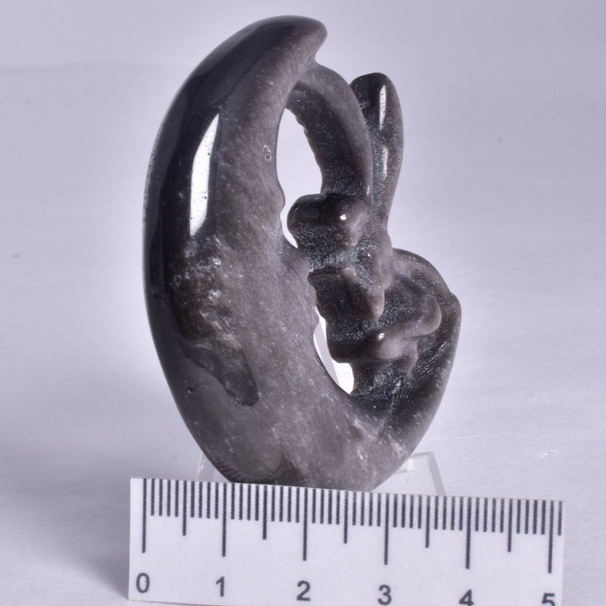 SILVER SHEEN OBSIDIAN FAIRY MOON CARVING P253