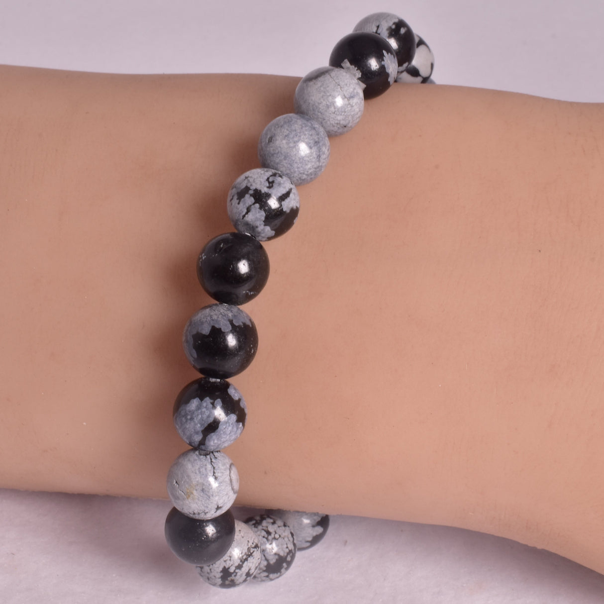 SNOWFLAKE OBSIDIAN BEADED BRACELET J172