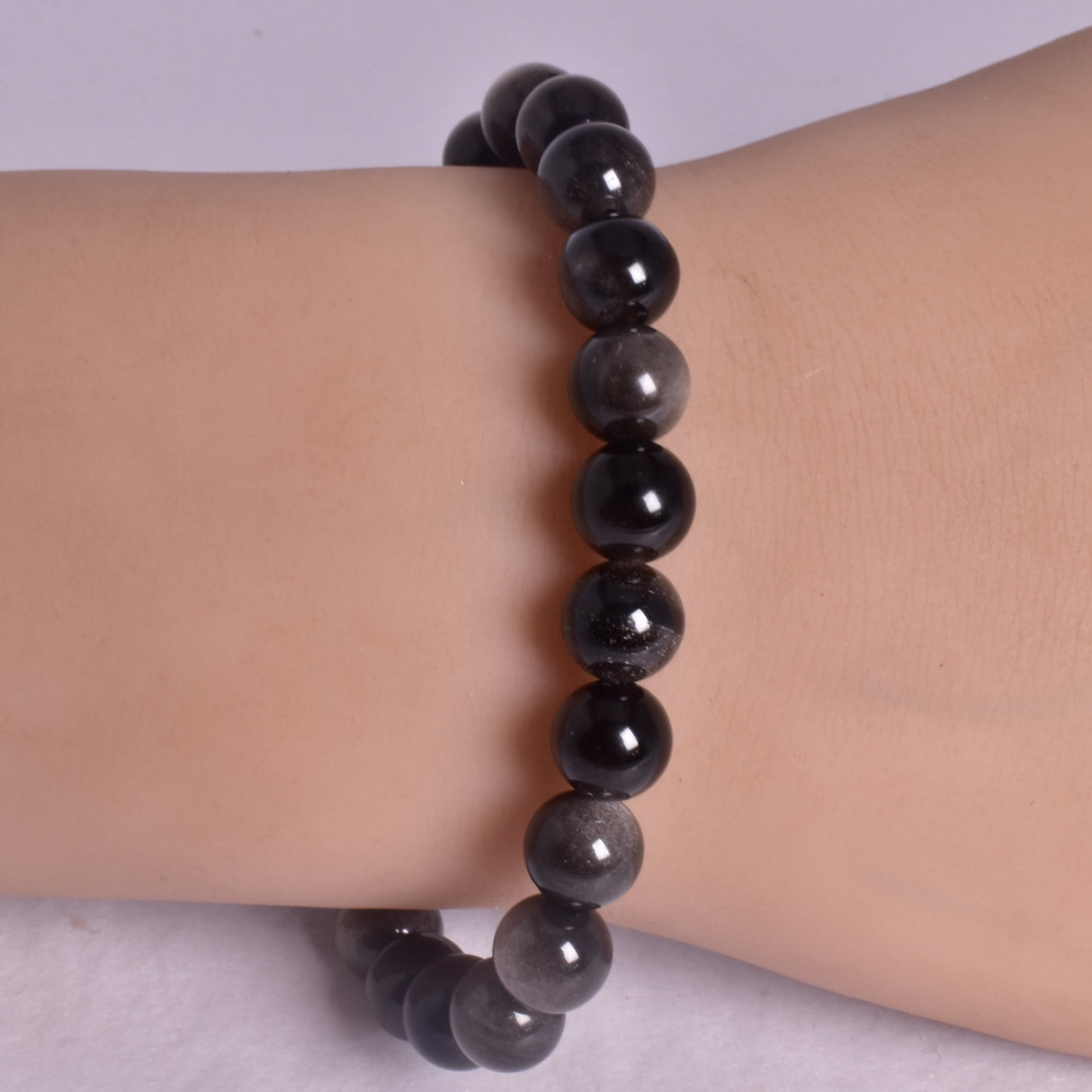 SILVER SHEEN OBSIDIAN BEADED BRACELET J175