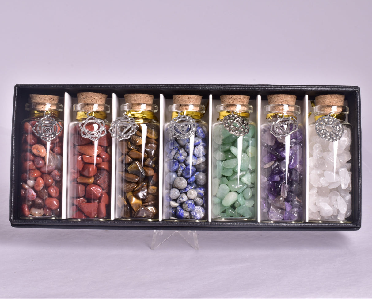 CHAKRA SET of 7 CRYSTALS IN A BOTTLE P2016