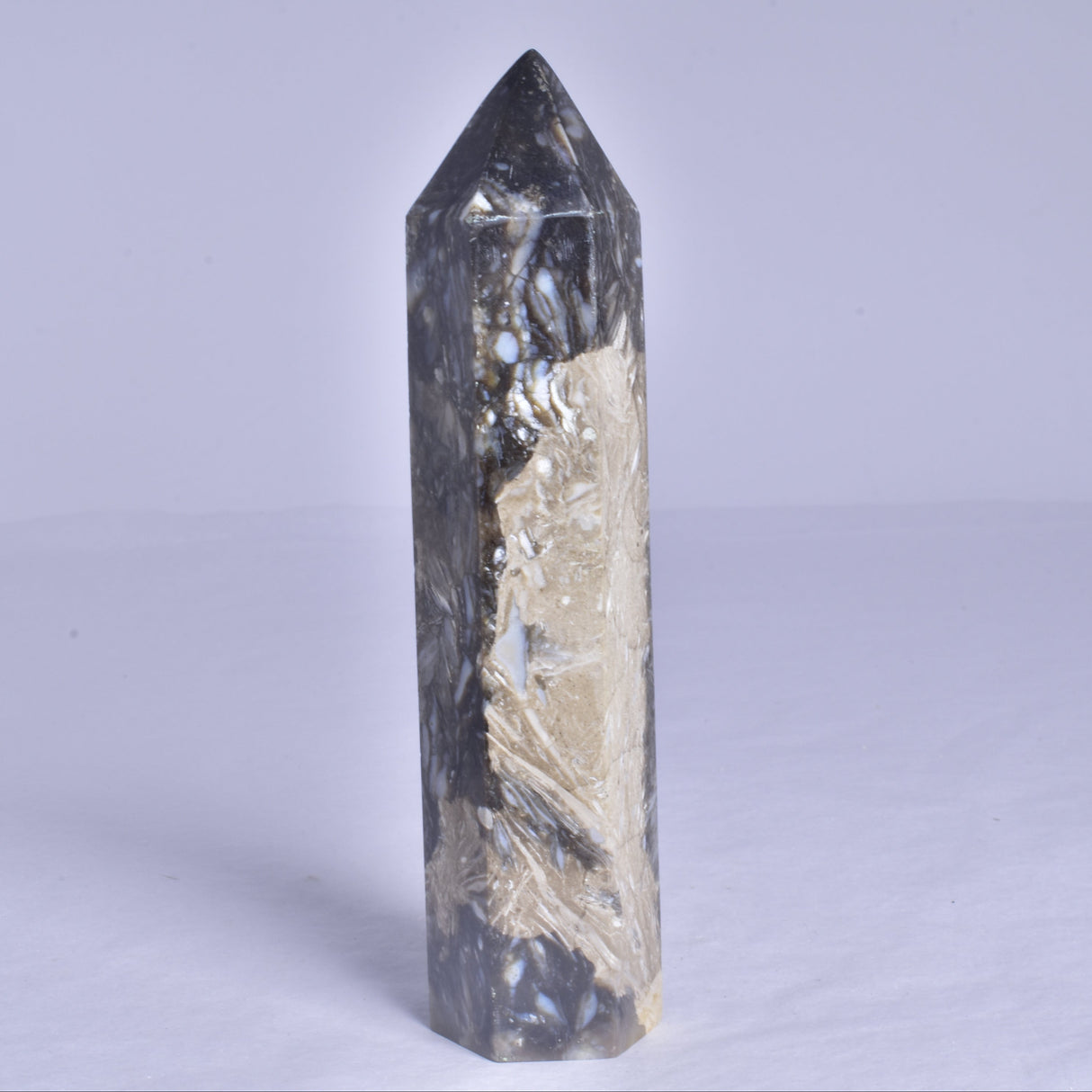 FEATHER AGATE CRYSTAL 6 SIDED POINT GENERATOR P765