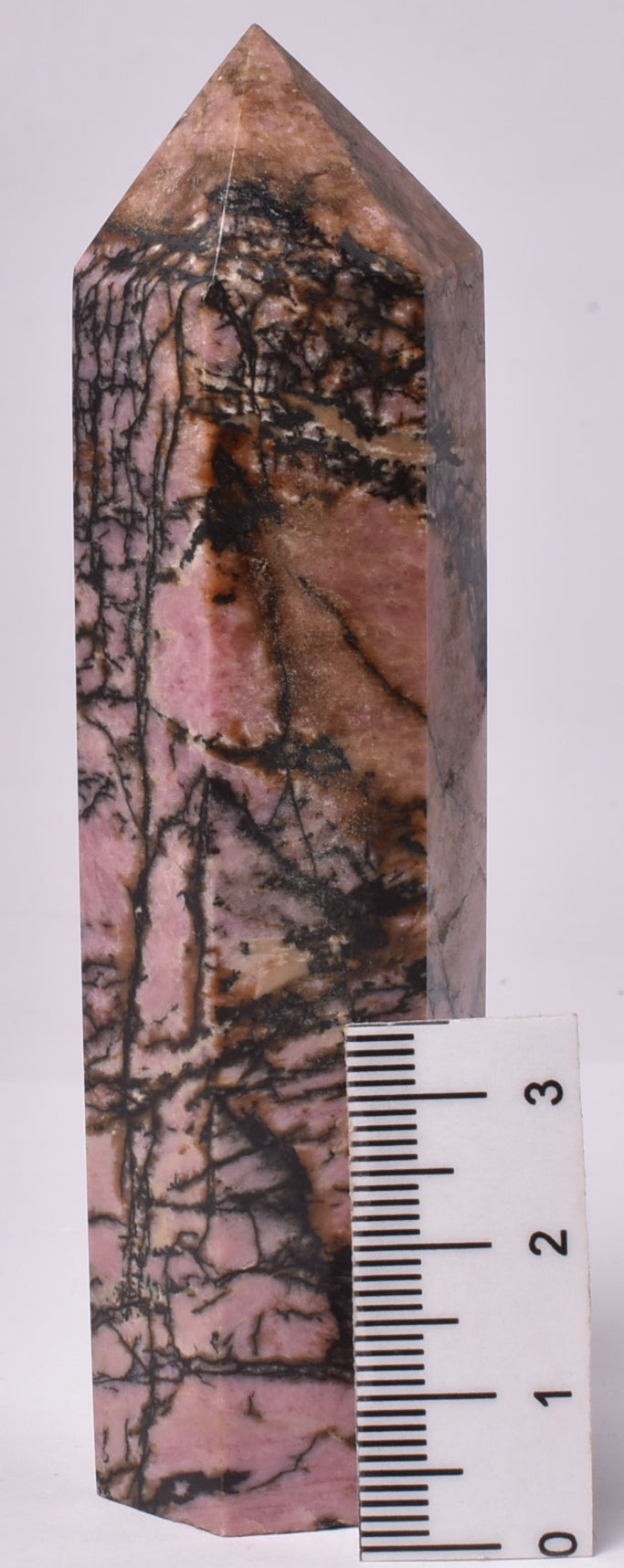 RHODONITE 6 SIDED CARVED POINT/GENERATOT TOWER P1021