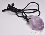 AMETHYST NATURAL POINT PENDANT ON LEATHER LOOK NECKLACE J34