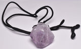 AMETHYST NATURAL POINT PENDANT ON LEATHER LOOK NECKLACE J34
