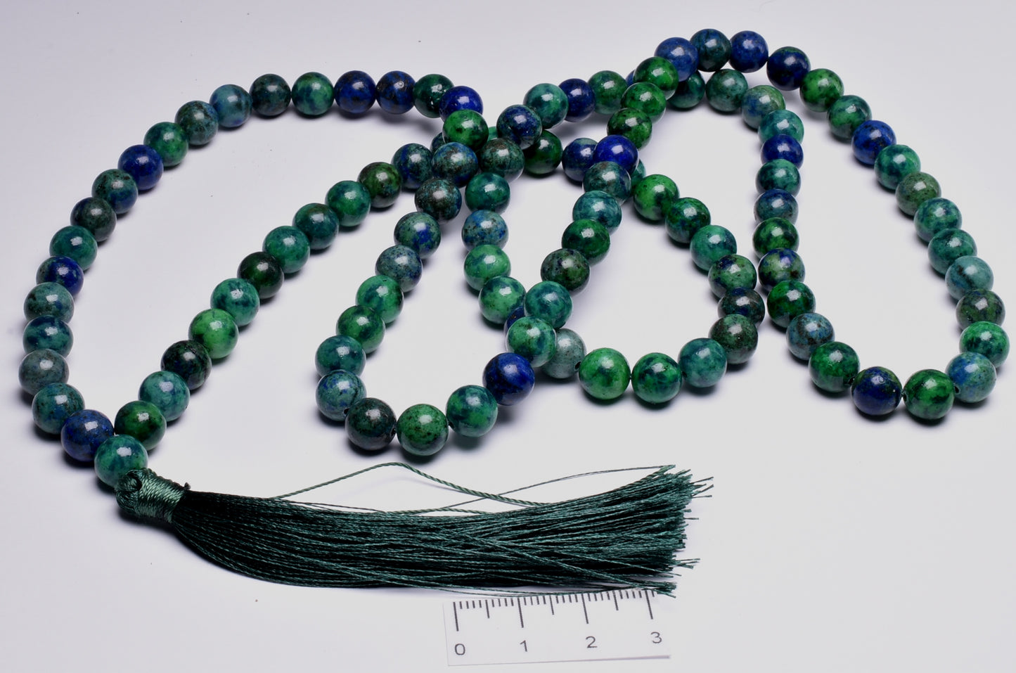 MALACHITE AND AZURITE CRYSTAL MALA BEADS J256