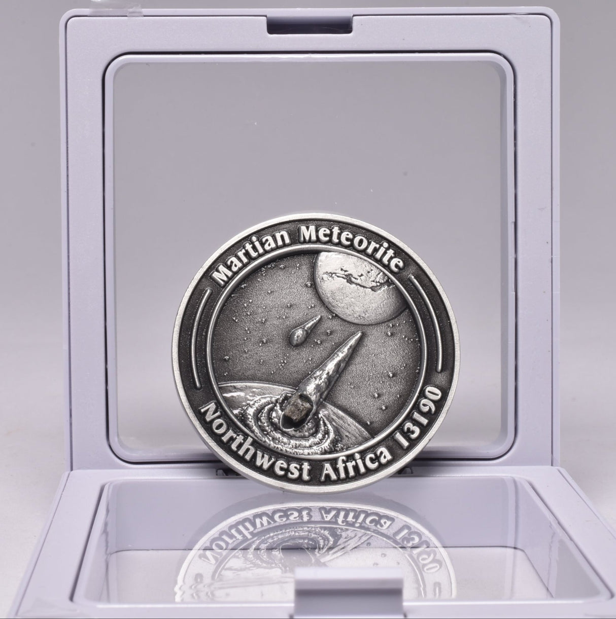 MARTIAN METEORITE in COLLECTORS COIN, NORTH WEST AFRICA 13190 MT106