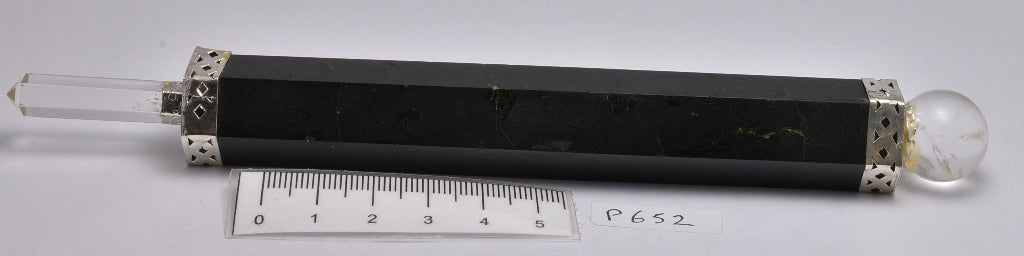 TOURMALINE QUARTZ CHAKRA WAND with QUARTZ WAND and SPHERE P652