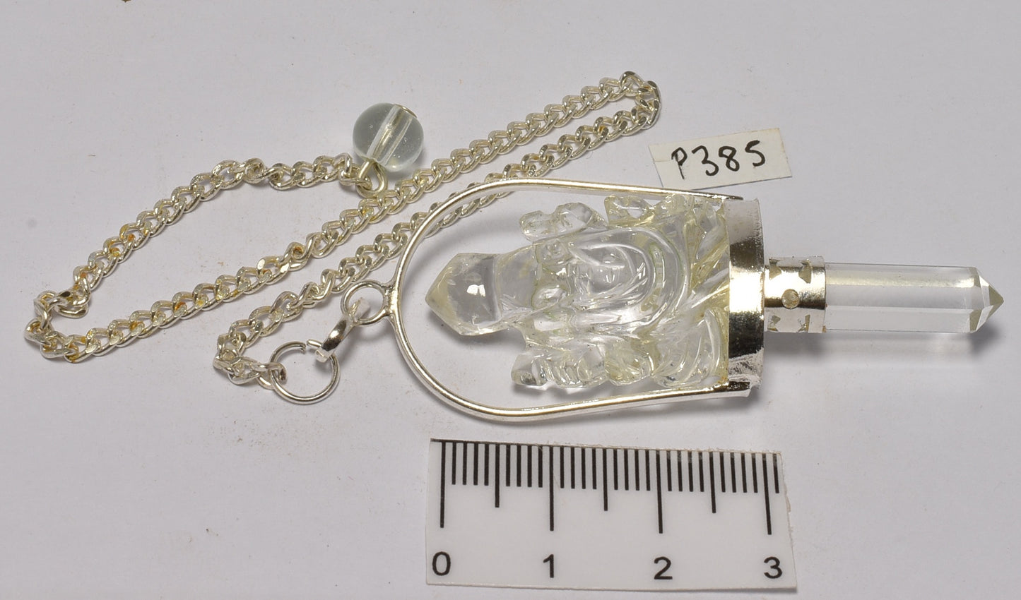 CLEAR QUARTZ GANESHA and QUARTZ POINT PENDULUM P385