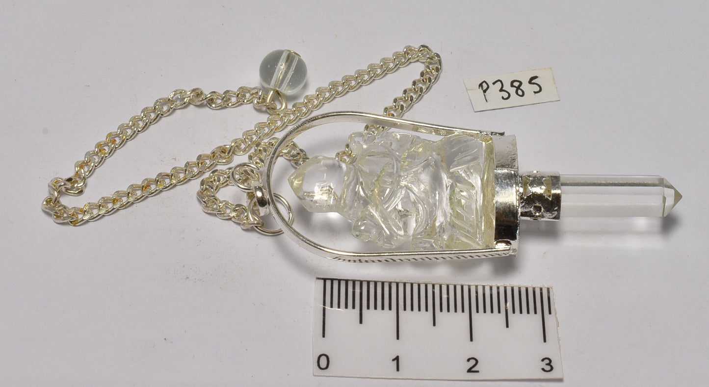CLEAR QUARTZ GANESHA and QUARTZ POINT PENDULUM P385