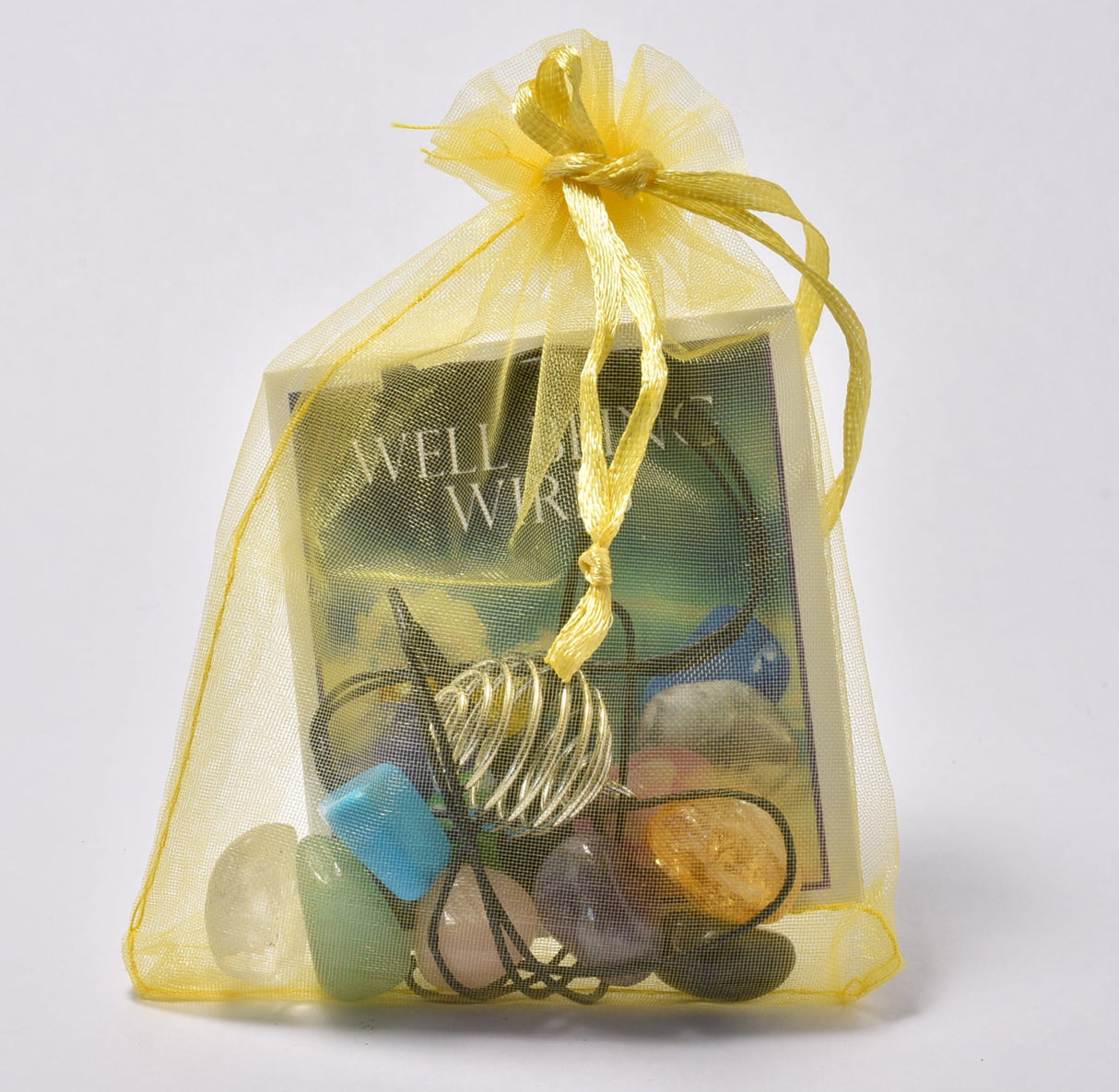 WELLBEING CRYSTAL TUMBLE KIT NECKLACE 7 CRYSTALS with CORDED CAGE J105