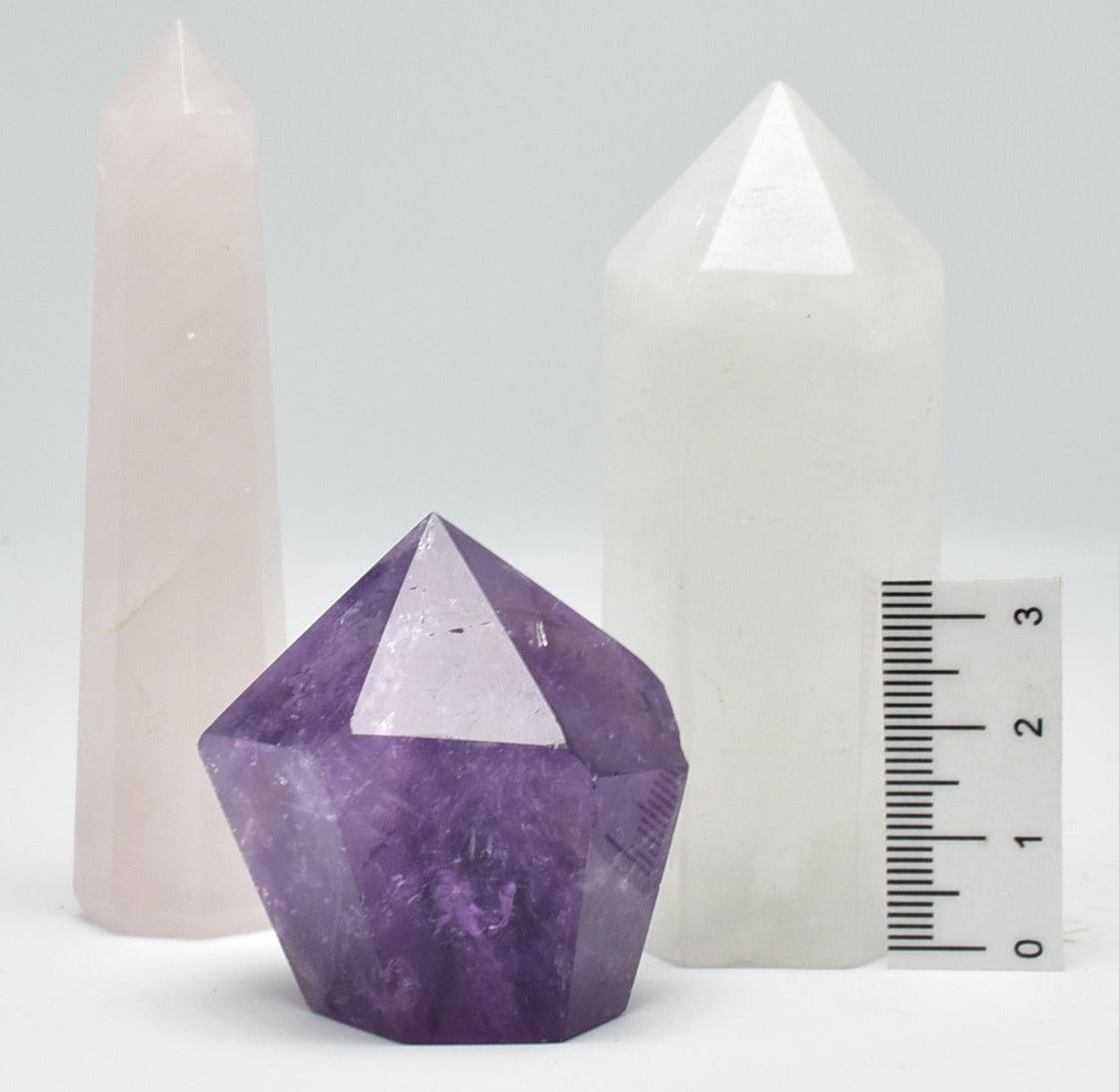 AMETHYST, ROSE QUARTZ AND CLEAR QUARTZ POINT PACK P484