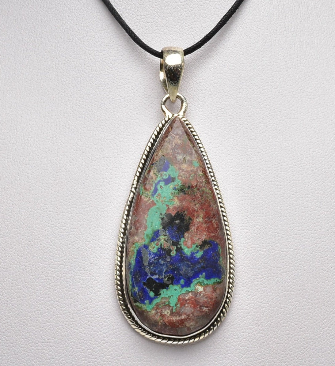 MALACHITE AND AZURITE TEAR DROP PENDENT J79