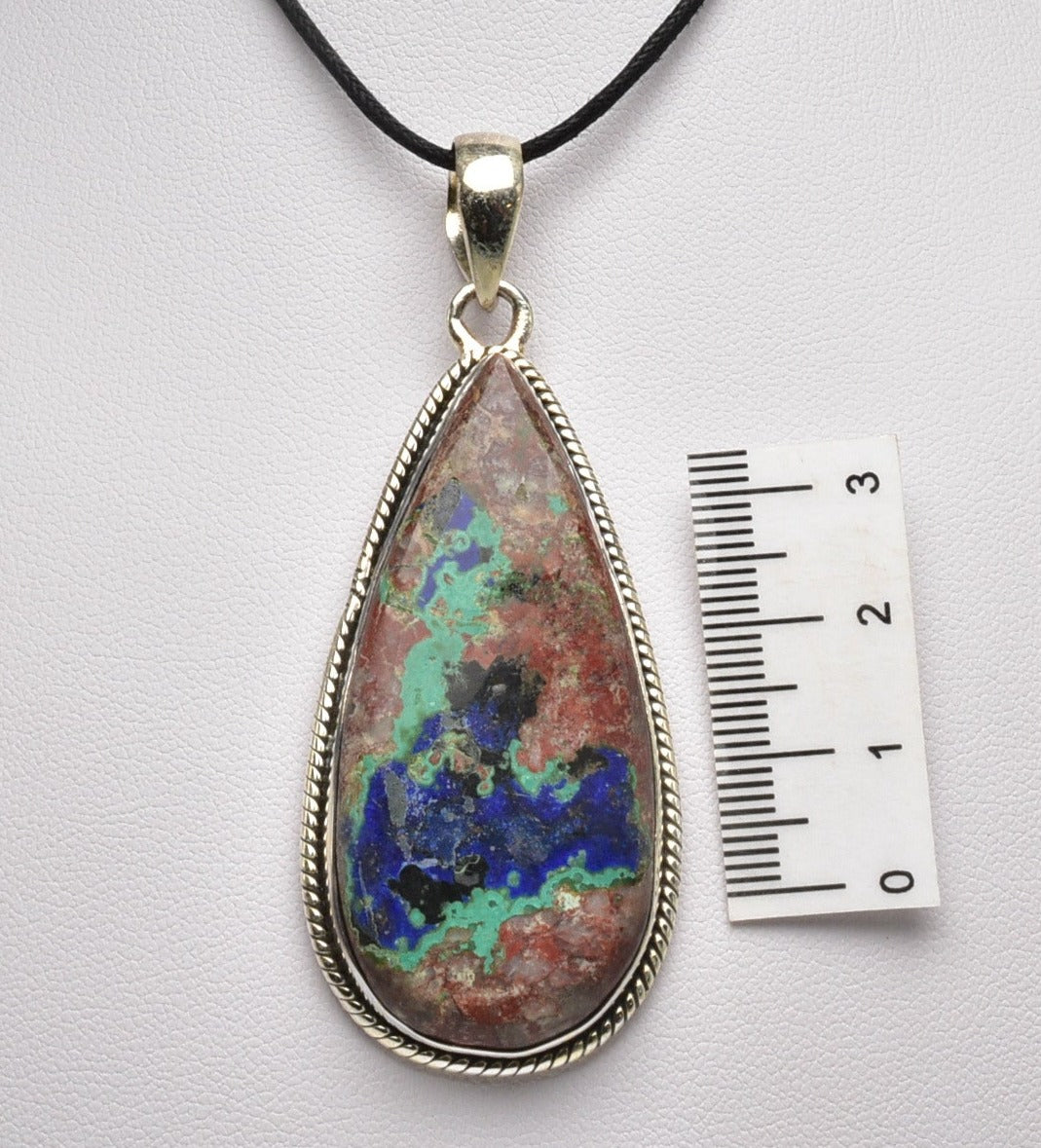 MALACHITE AND AZURITE TEAR DROP PENDENT J79