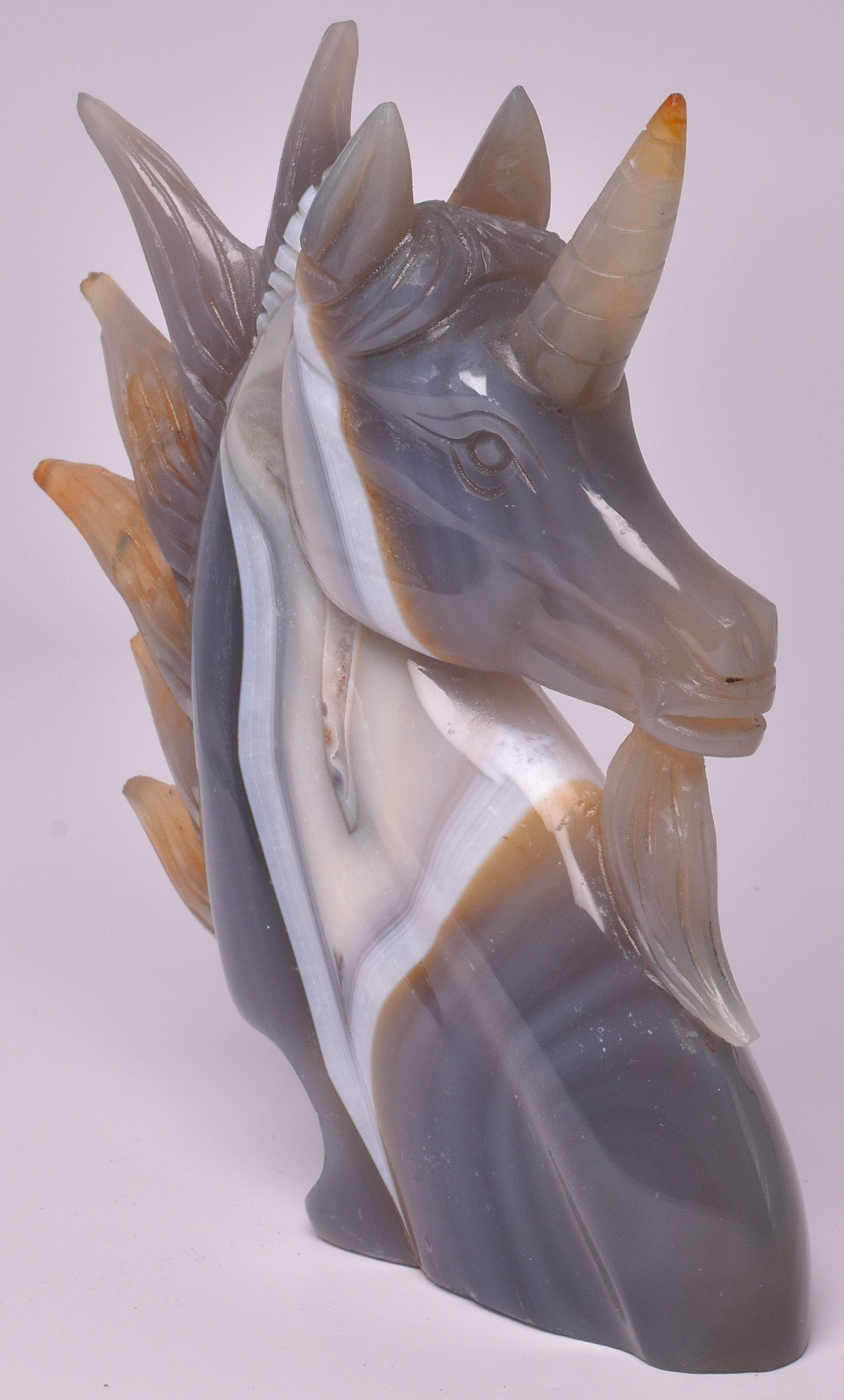 AGATE CRYSTAL UNICORN CARVING 12 cm P992