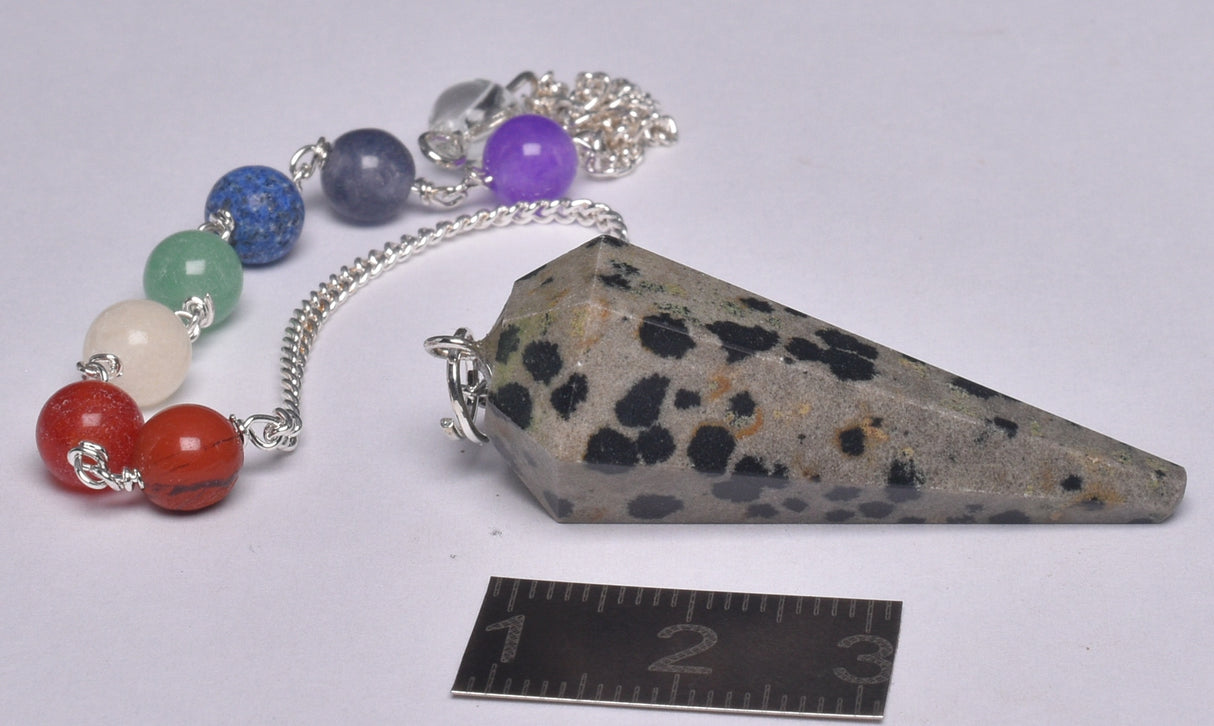 CHAKRA CRYSTAL DALMATION JASPER PENDULUM P468