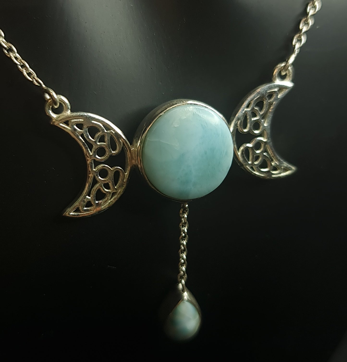 Larimar Triple Moon Necklace 3SSLTM