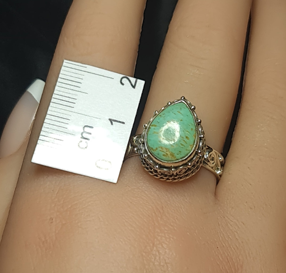 TURQUOISE TEARDROP RING set in STERLING SILVER 3SSTQTR