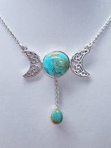 TURQUOISE TRIPLE MOON NECKLACE set in STERLING SILVER 3SSTTM