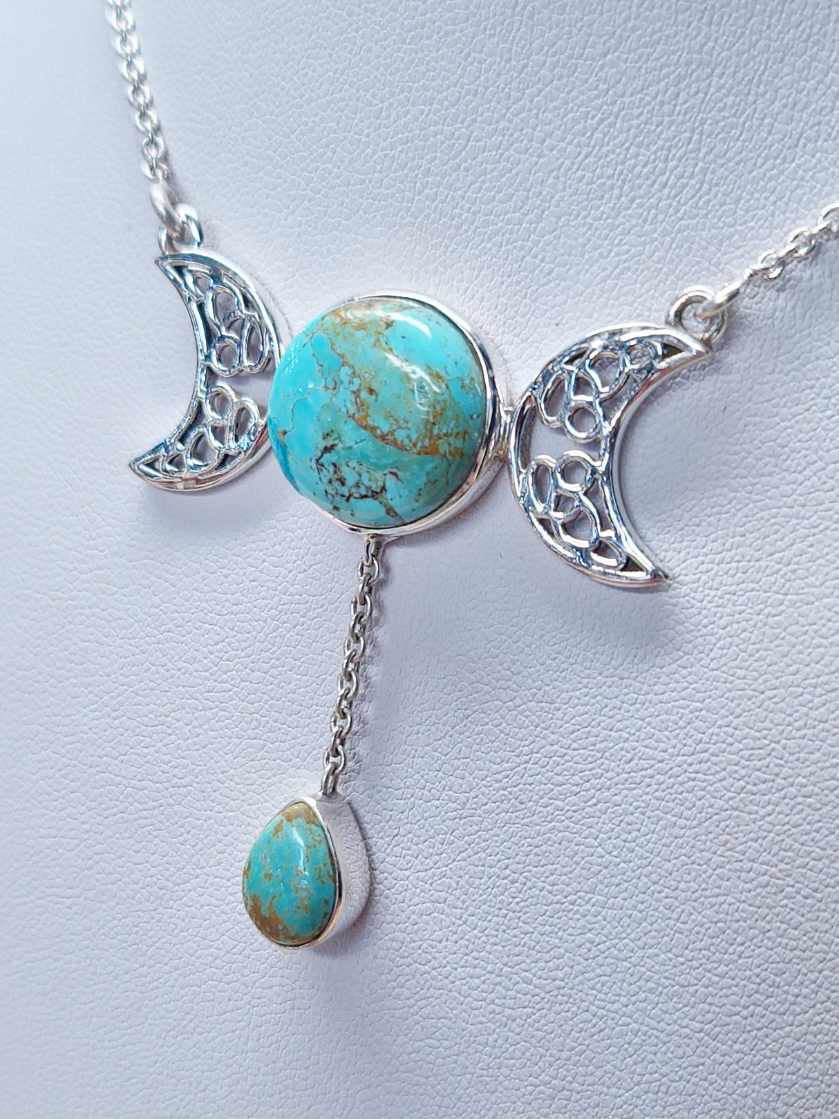 TURQUOISE TRIPLE MOON NECKLACE set in STERLING SILVER 3SSTTM