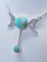 TURQUOISE TRIPLE MOON NECKLACE set in STERLING SILVER 3SSTTM