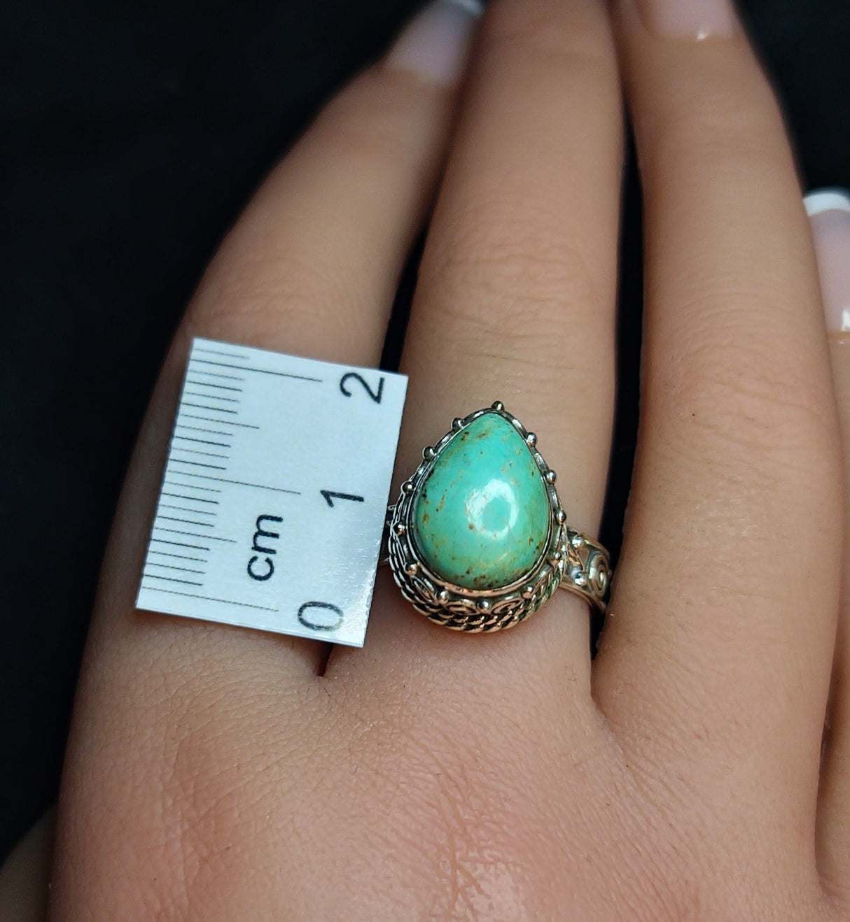 TURQUOISE TEARDROP RING set in STERLING SILVER 3SSTQR1