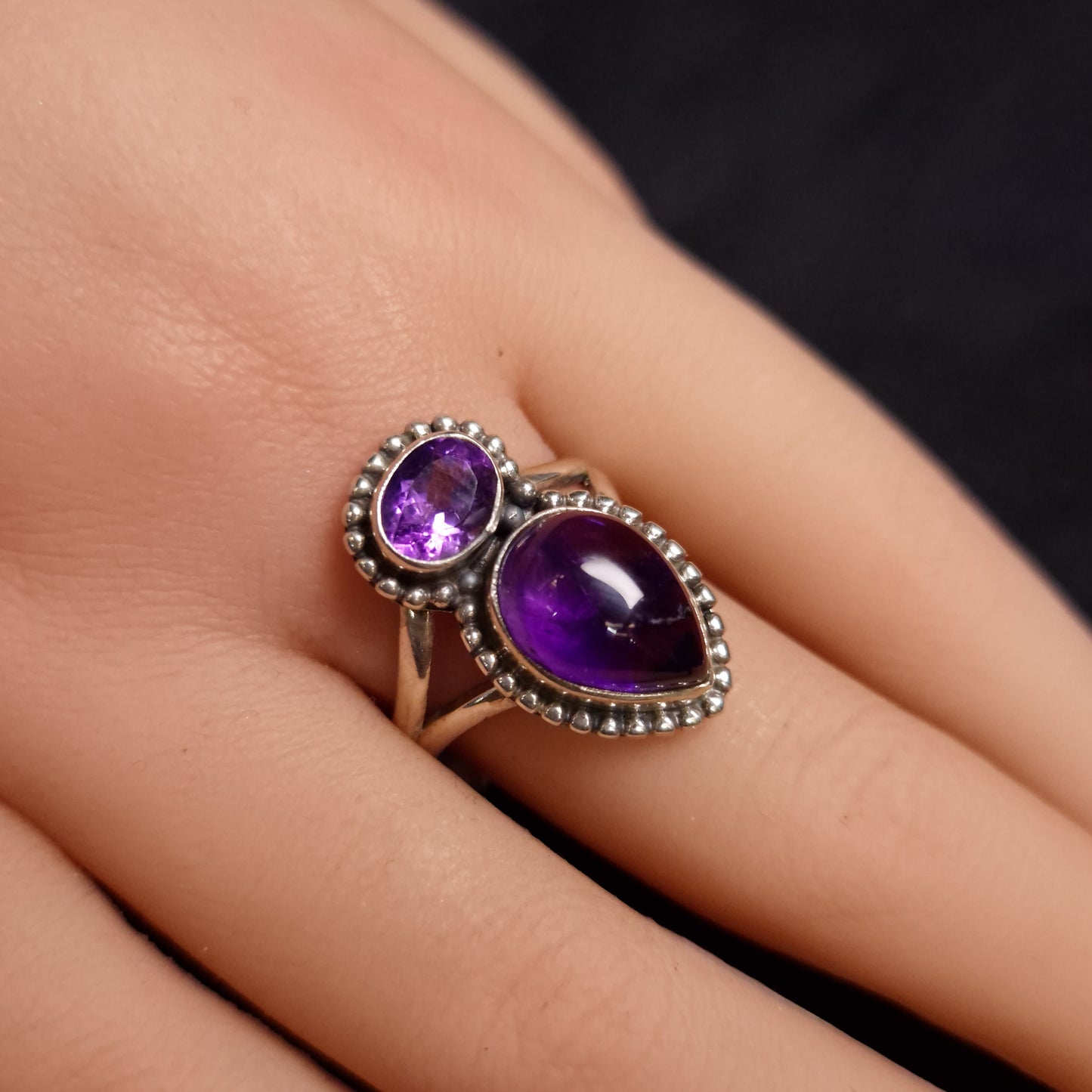 AMETHYST 2 STONE RING set in STERLING SILVER 3SSA2R