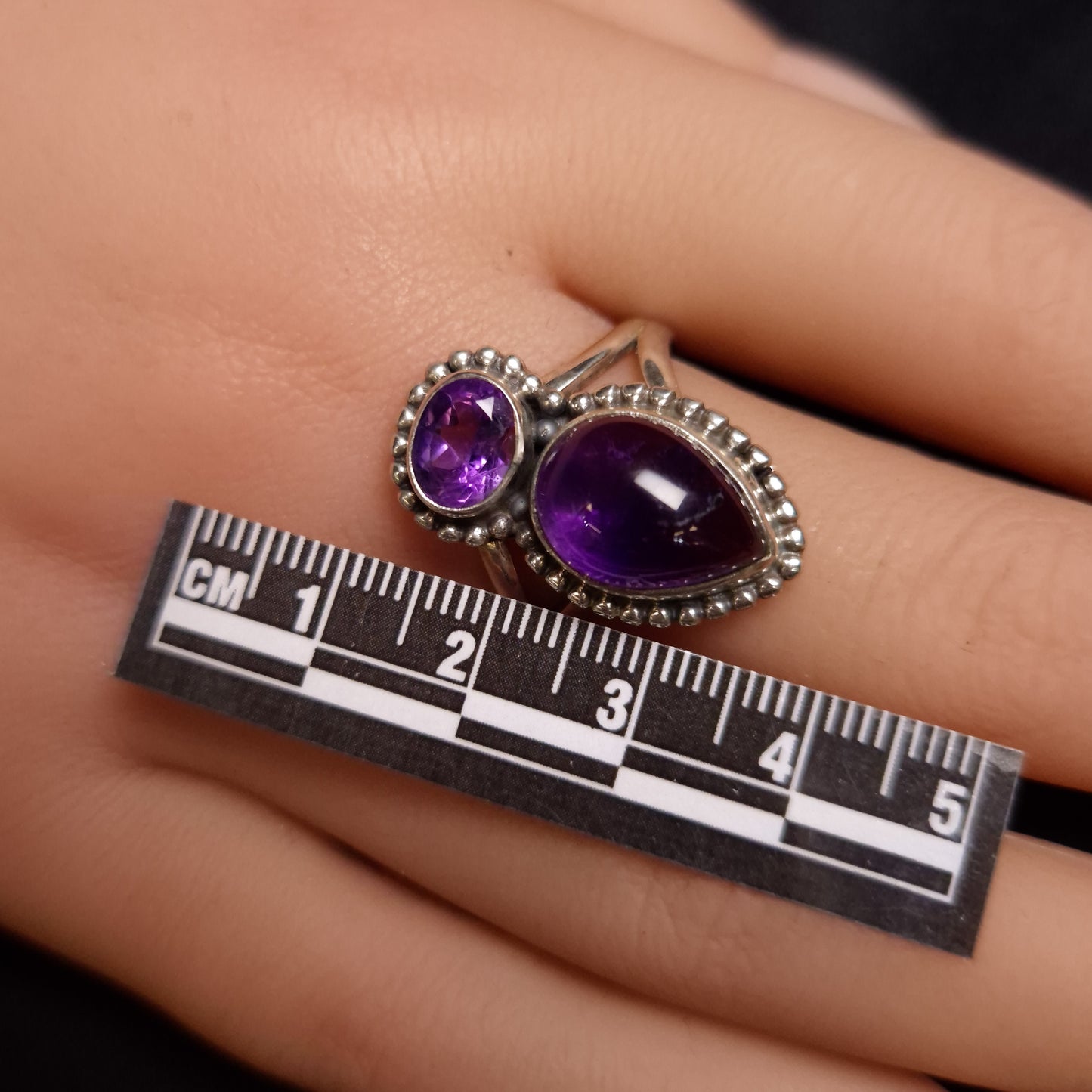 AMETHYST 2 STONE RING set in STERLING SILVER 3SSA2R