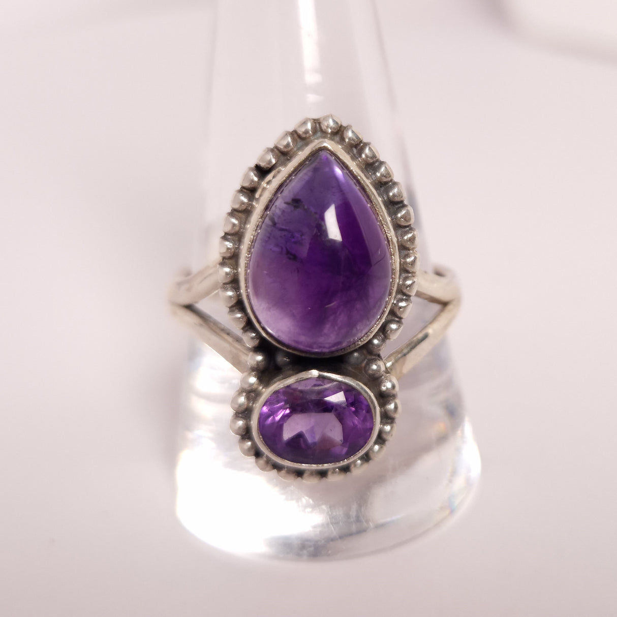 AMETHYST 2 STONE RING set in STERLING SILVER 3SSA2R