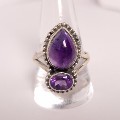 AMETHYST 2 STONE RING set in STERLING SILVER 3SSA2R
