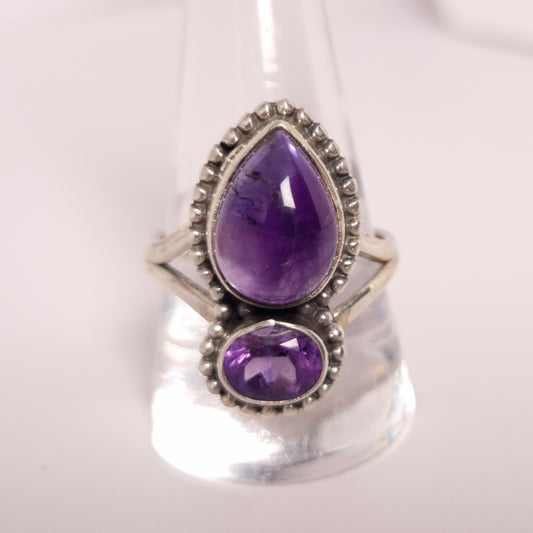 AMETHYST 2 STONE RING set in STERLING SILVER 3SSA2R