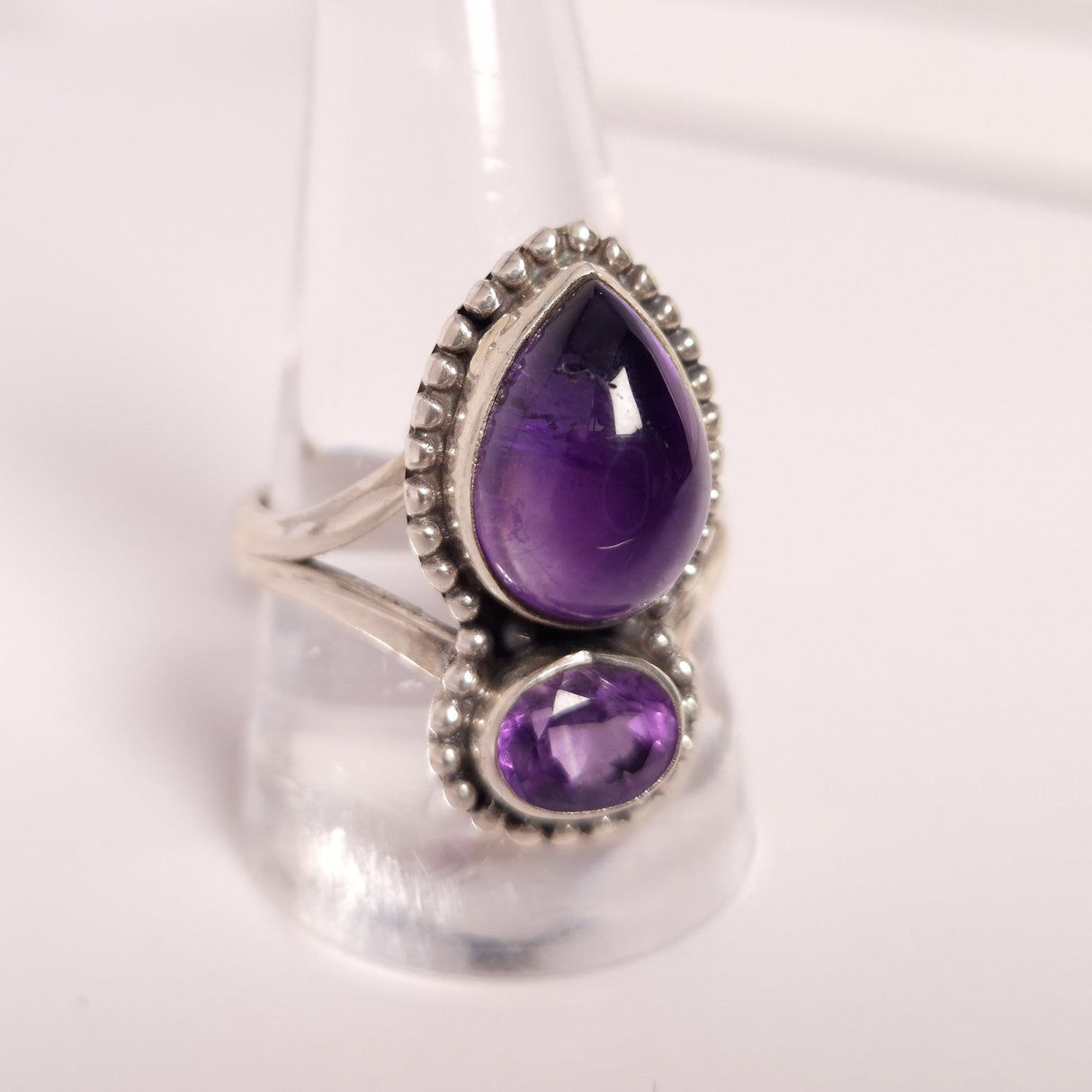 AMETHYST 2 STONE RING set in STERLING SILVER 3SSA2R