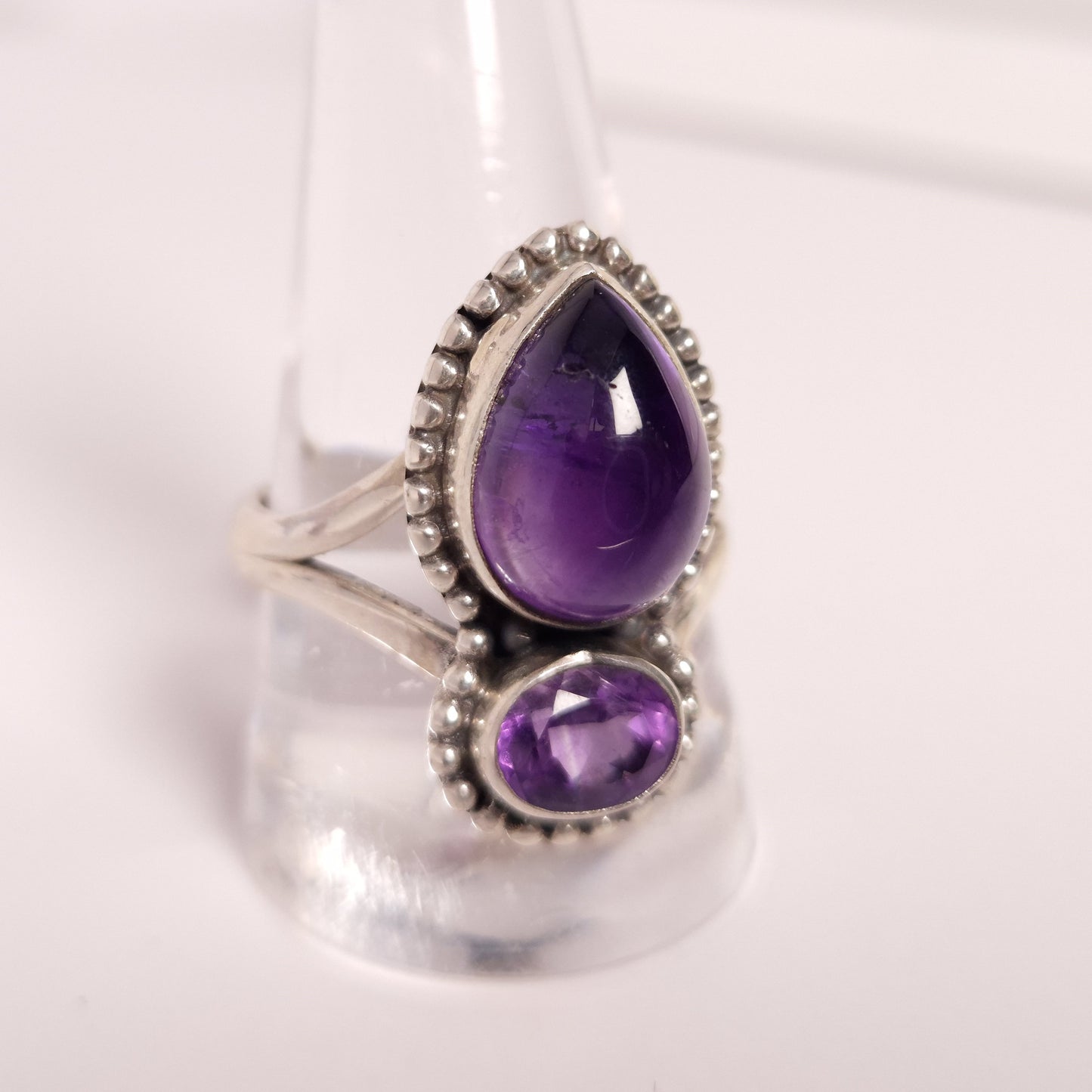 AMETHYST 2 STONE RING set in STERLING SILVER 3SSA2R