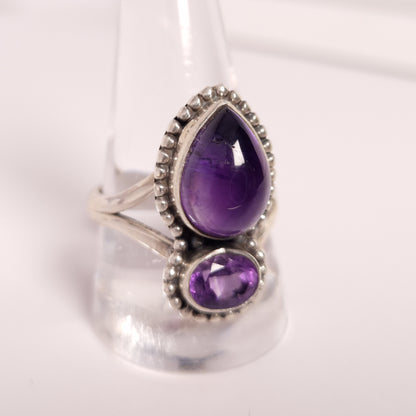 AMETHYST 2 STONE RING set in STERLING SILVER 3SSA2R