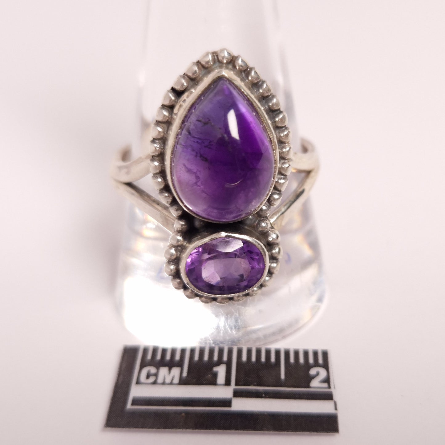 AMETHYST 2 STONE RING set in STERLING SILVER 3SSA2R