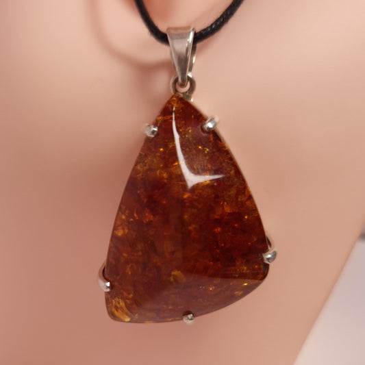 LARGE AMBER PENDANT set in STERLING SILVER 3SSLAP1