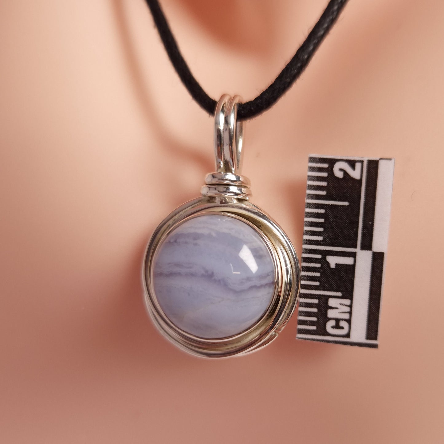 BLUE LACE AGATE PENDANT set in STERLING SILVER 3SSBLP1