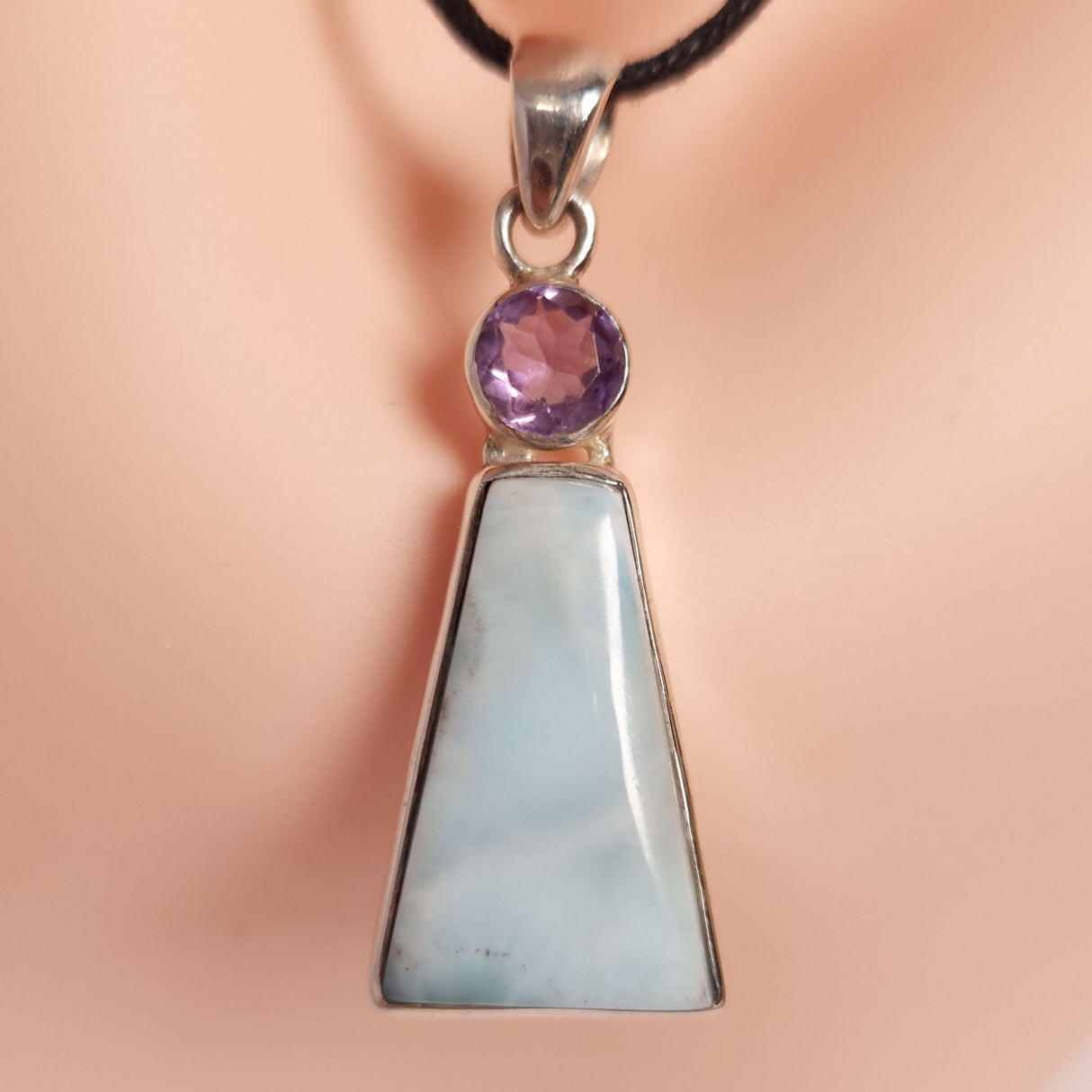 LARIMAR and AMETHYST PENDANT set in STERLING SILVER 3SSLAMP