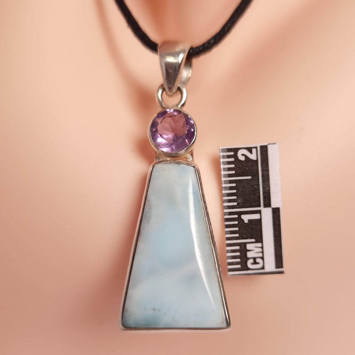 LARIMAR and AMETHYST PENDANT set in STERLING SILVER 3SSLAMP