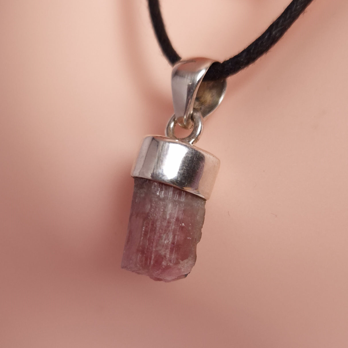 RAW PINK TOURMALINE PENDANT set in STERLING SILVER 3SSPTP2