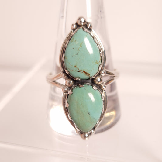TURQUOISE DOUBLE CABBED RING set in STERLING SILVER 3SSTDC1
