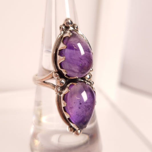 AMETHYST DOUBLE CABBED RING set in STERLING SILVER 3SSADC1