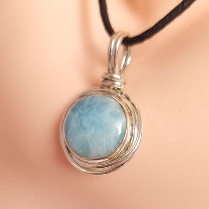 ROUND LARIMAR PENDANT set in STERLING SILVER 3SSRLP1