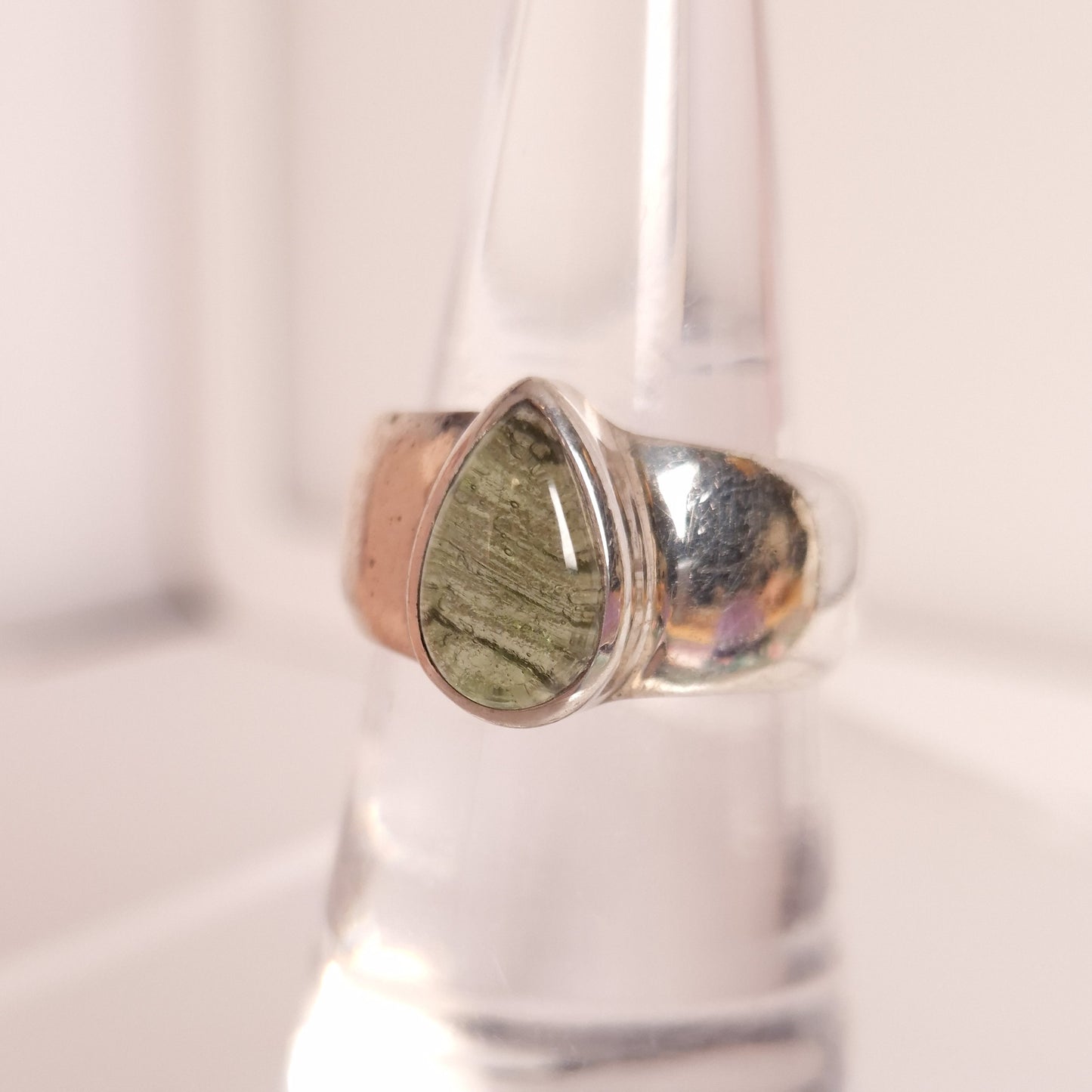 POLISHED MOLDAVITE RING set in STERLING SILVER 3SSPMR1