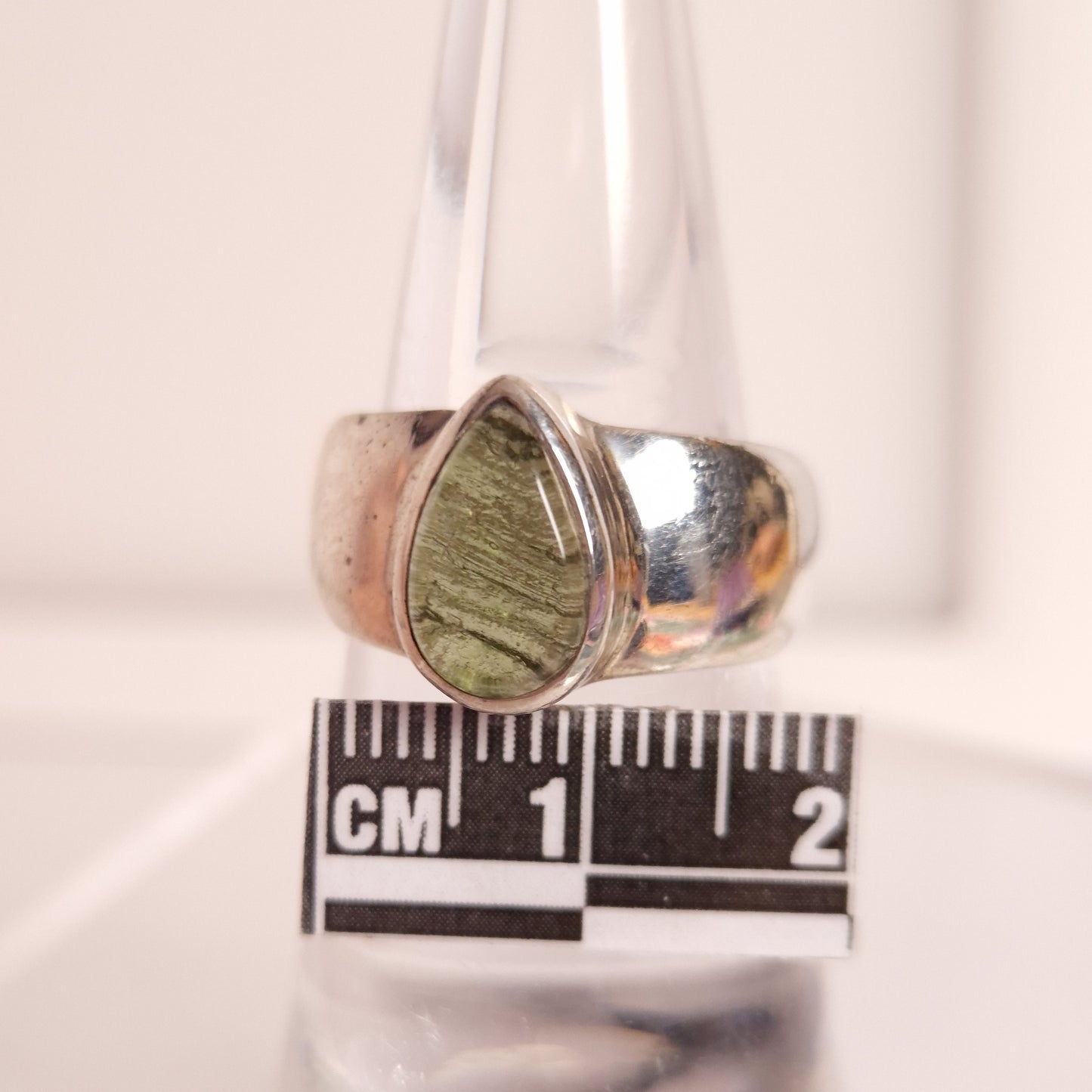 POLISHED MOLDAVITE RING set in STERLING SILVER 3SSPMR1