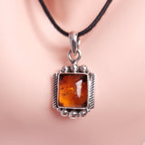 AMBER SQUARE PENDANT set in STERLING SILVER 3SSASP1