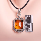 AMBER SQUARE PENDANT set in STERLING SILVER 3SSASP1