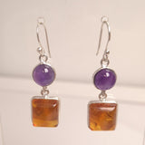 AMBER & AMETHYST EARRINGS set in STERLING SILVER 3SSAAE1
